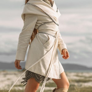 Get Ready to Wear - Pick the perfect size from five available options to get ready to don this Boho-chic overcoat, kimono robe, hoody cardigan, belted wrap cardigan, white long coat or high long jacket with belt hood.