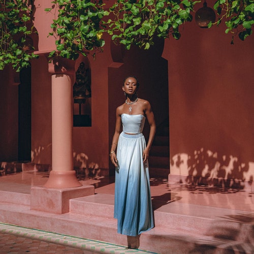 Buy Sky Blue Top and Skirt Set Boho Ombre Wedding Guest Set Elegant Cocktail Corset and Skirt Bohemian Ajustable Laces Top and Maxi Skirt Online in India Etsy