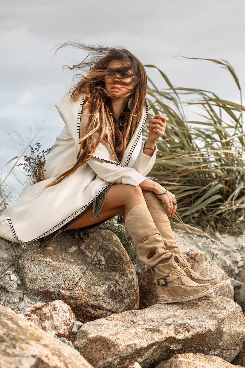 Boho-inspired Overcoat - Wrap yourself in this unique botanically dyed linen and viscose-lined overcoat perfect for any occasion.