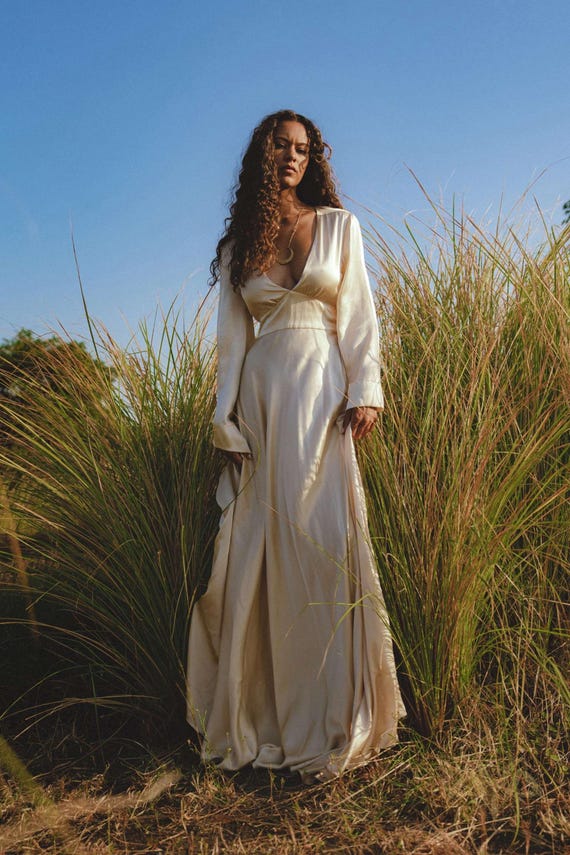 white christmas dresses Natural Calico Cream Wedding Dress| Wedding Gowns Xs / Cream / Satin main image 0
