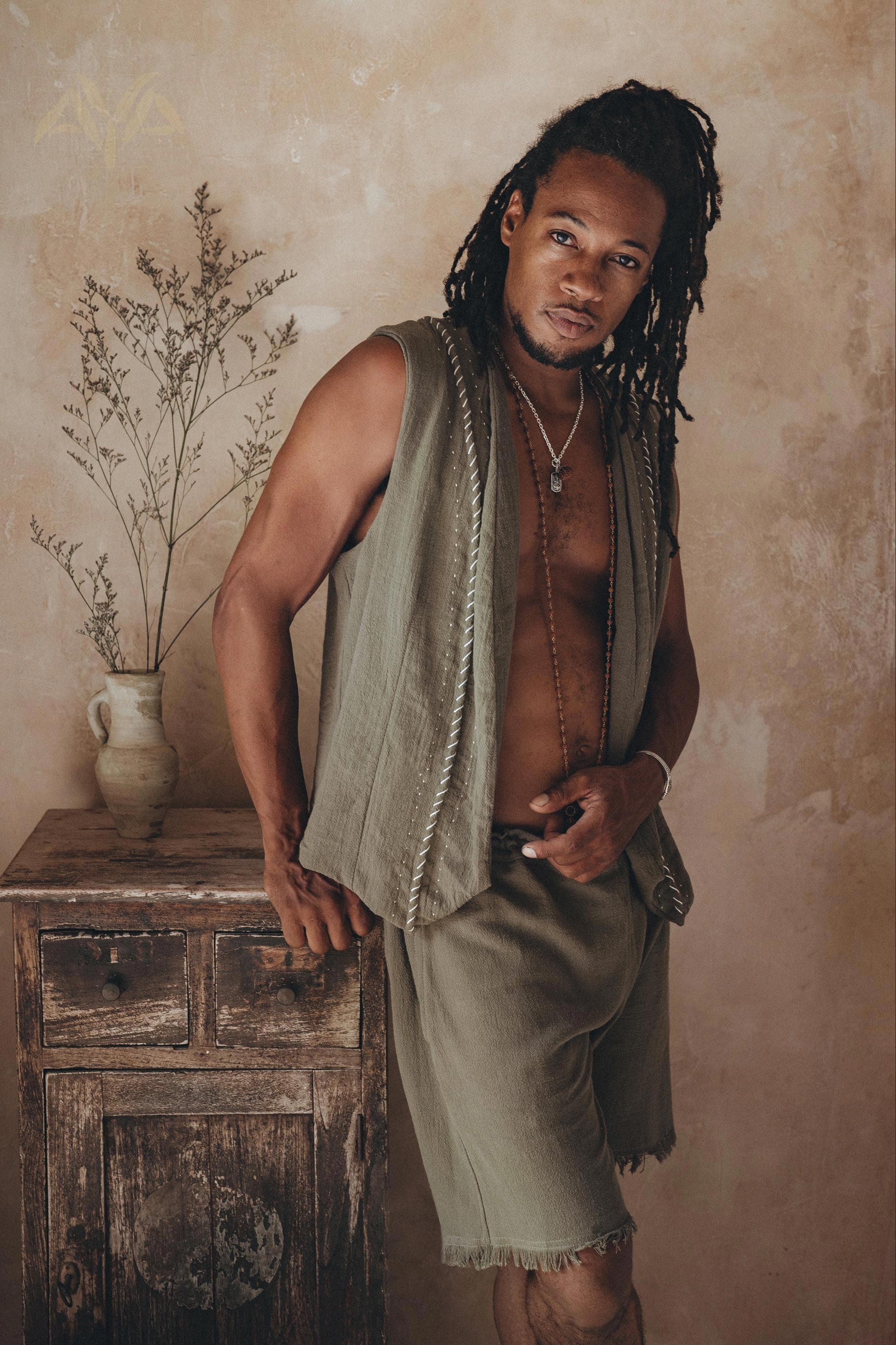 Organic Party Festival Vest • Dark Green Gypsy Mens Boho Ethnic