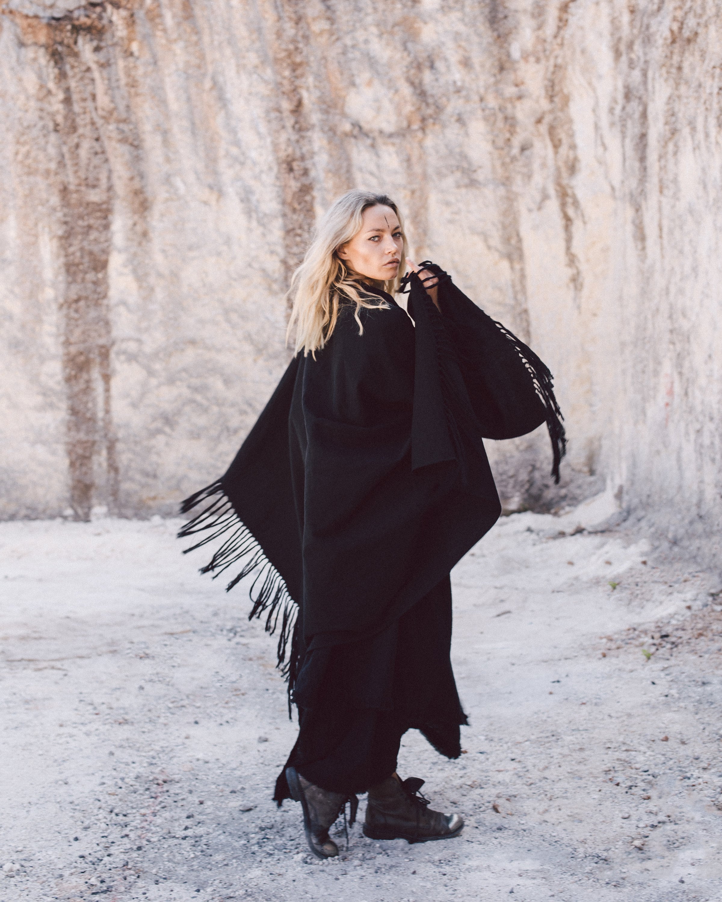 Black Priestess Bohemian Goddess Shawl • Long Tribal Scarf