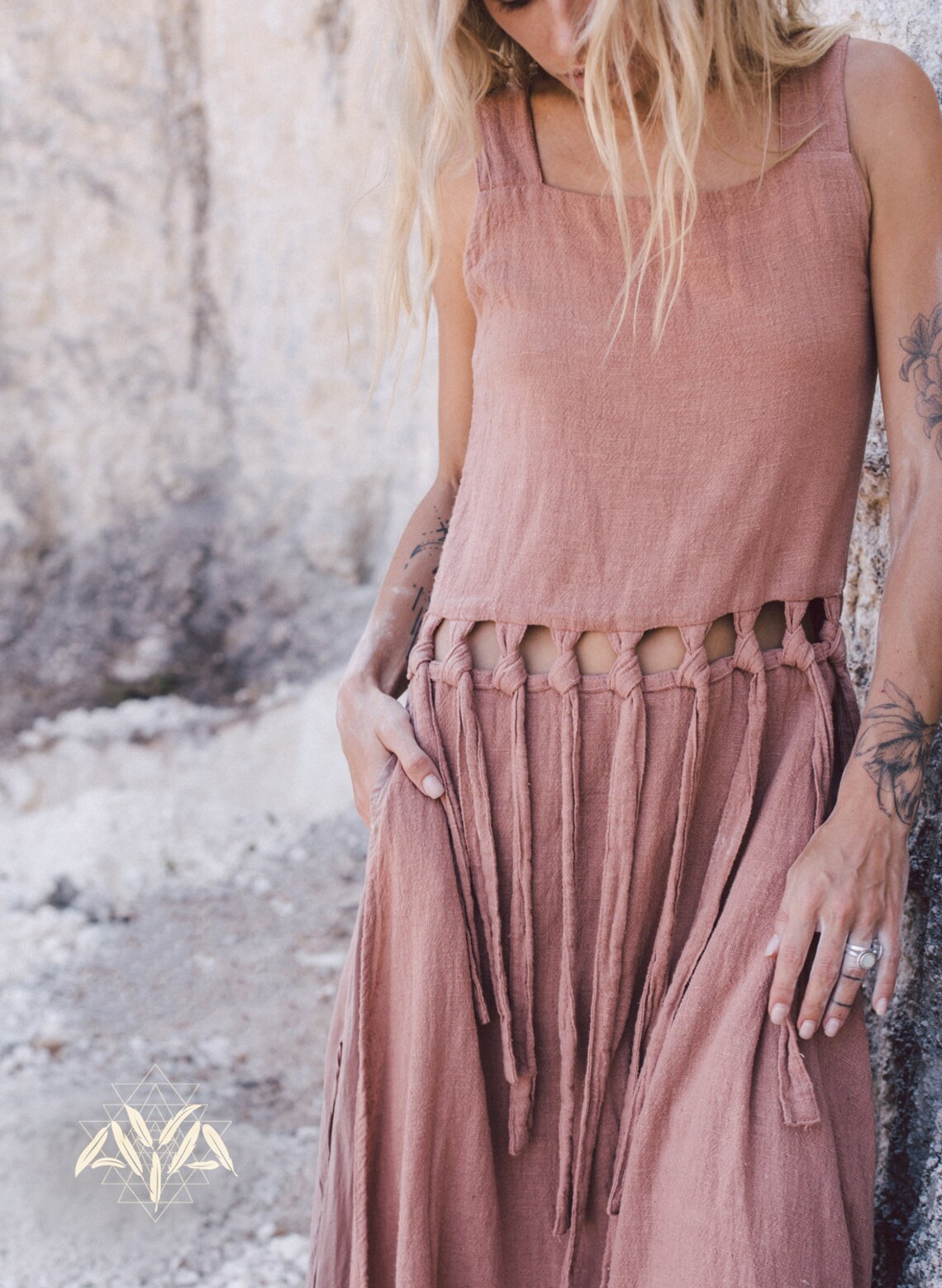 Boho Dress Dusty Pink Bohemian Dress Cotton Boho Long Maxi Etsy