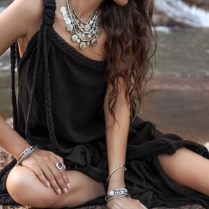 Boho Noir Goddess Vibes – Black Aurora Dress in Organic Splendor