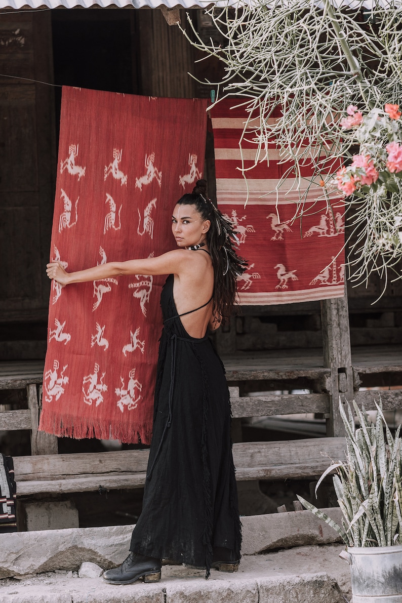 Incorporate a unique tribal aesthetic into your wedding day with this chic minimalistic slip maxi dress.