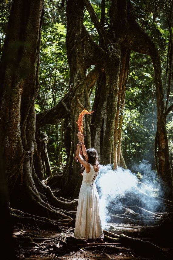 Bohemian Boho Wedding Dress Organic Cotton Off White Elf Etsy