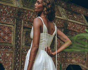 White Lace-Up Corset • Organic Cotton Boho Underbust Top