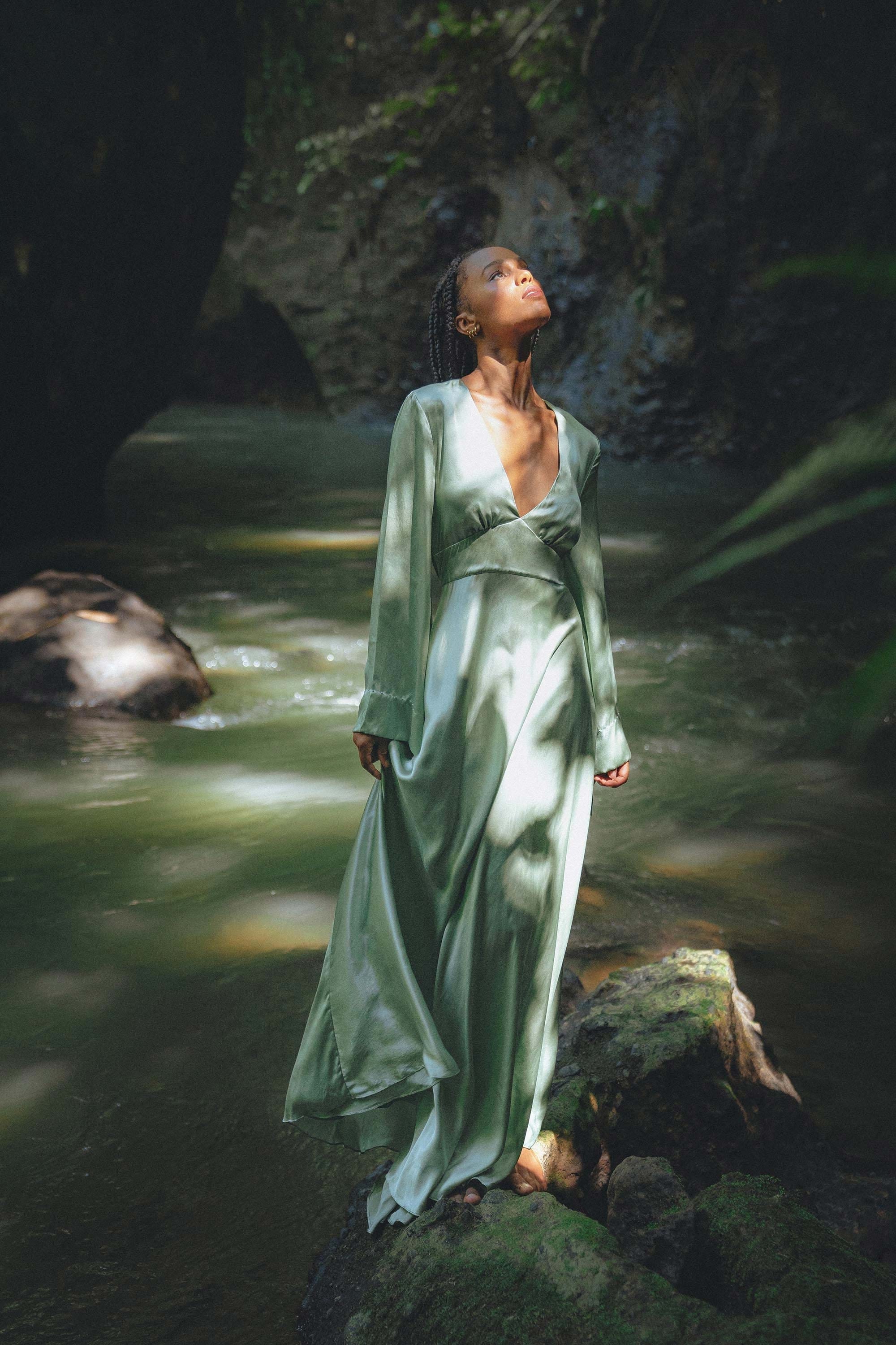 silk dress wide green Emerald Isle Silk Slip Dress main image 0