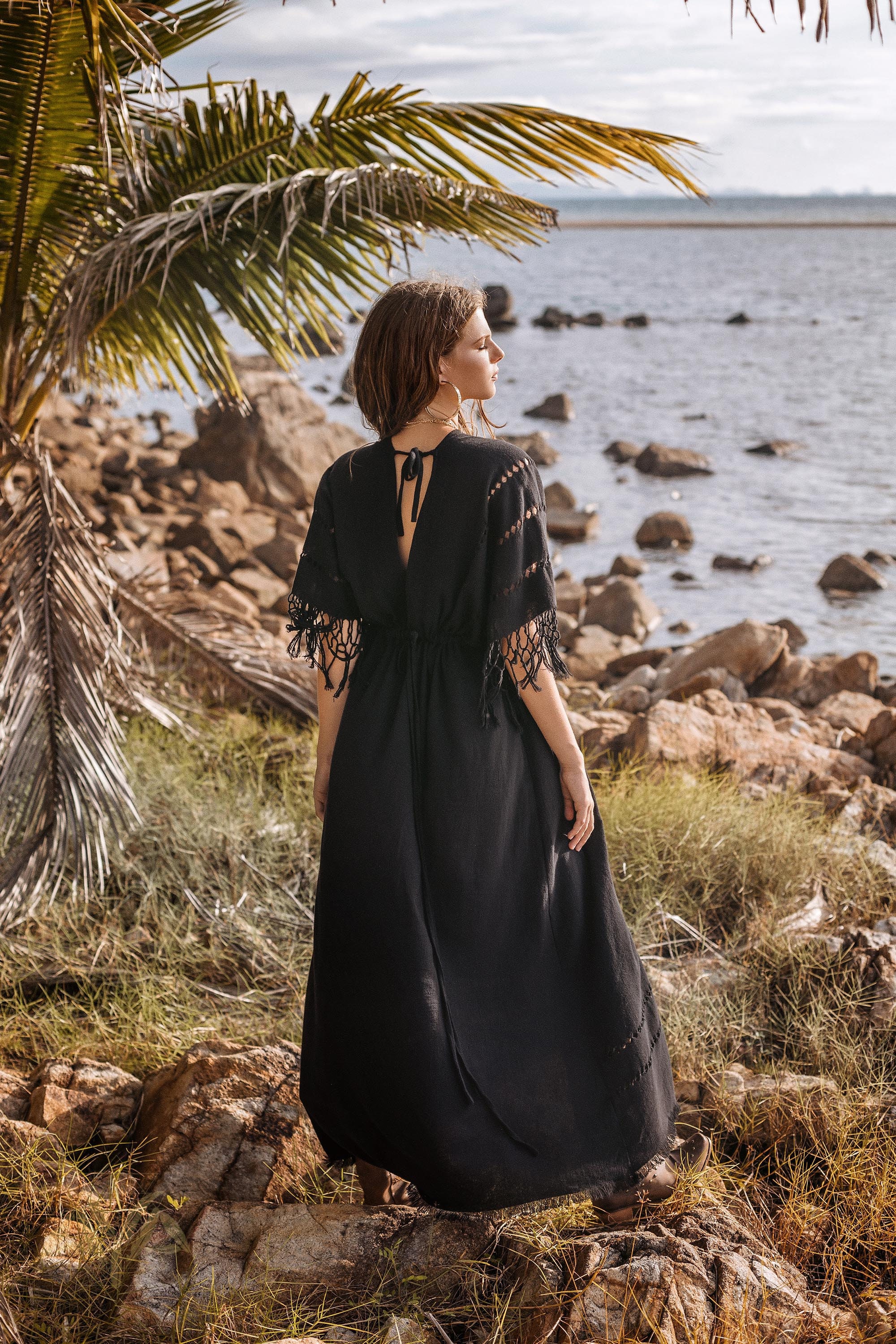 chinese dress ladies Beach Maxi Boho Sleeveless Lace Long Dress for Women Backless Deep V Loose  Summer Dresses Black at Amazon Women's Clothing store main image 0