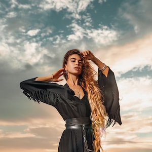 Radiate with Comfort & Style, Flattering Wide Sleeves Kimono Robe with Adjustable Bohemian Jacket