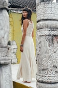 Off White Greek Wedding Dress • Minimalist Belted Gown • Hippie Goddess Wrap Dress product logo
