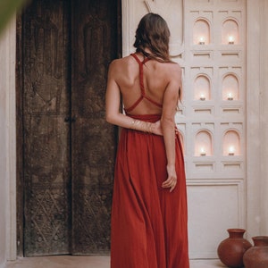 Look simply divine in this romantic yet timeless greek goddess dress! Handwoven cotton and botanically dyed material in beautiful wine red.