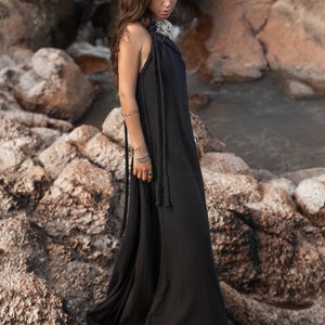 Flowing Black Beauty – AYA's Nightfall Maxi Dress