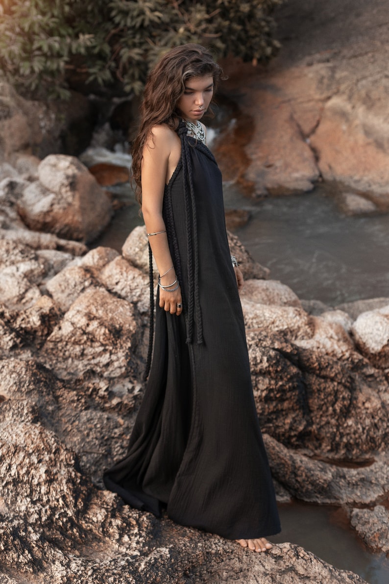 Flowing Black Beauty – AYA's Nightfall Maxi Dress