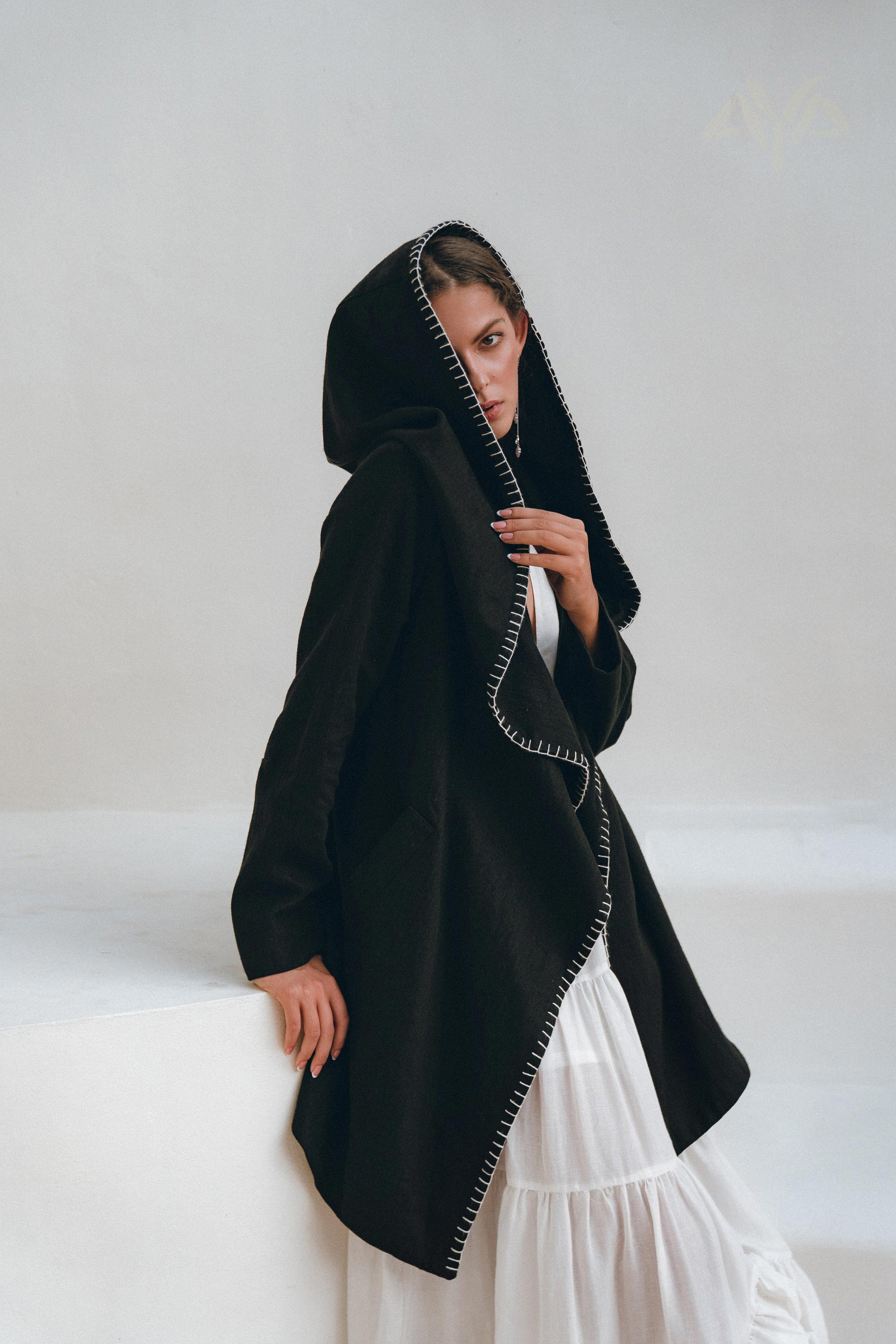 Black Hooded Kimono • Boho Plus Size Jacket • Handmade Wrap