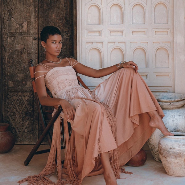 Dusty Pink Goddess Dress • Ombre Bohemian Dress • Boho Slip Dress • Tropical Wedding Dress • Off Shoulders Dress • Grecian Dance Flowy Dress