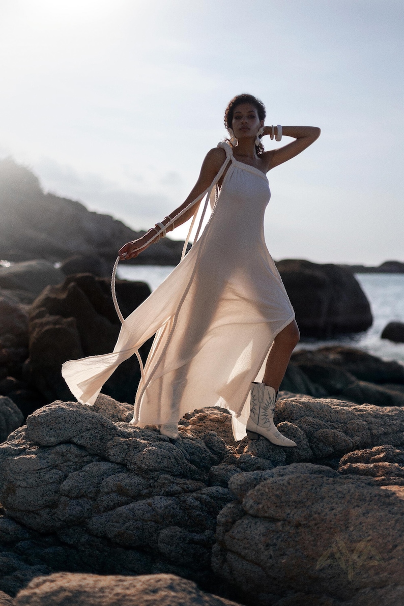 Off-white Aurora Greek Goddess Dress Roman Toga Asymmetrical One ...