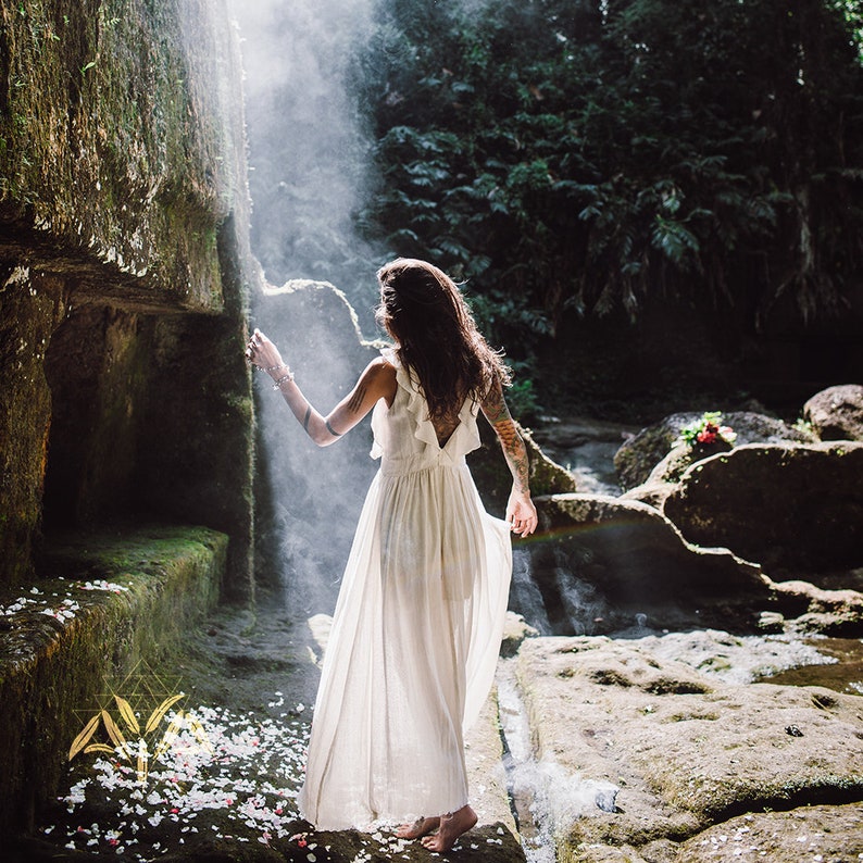 Organic Cotton Off White Wedding Dress for Bride - Simple Summery Dress for Cottagecore Bridal aesthetic - Minimalist & Bohemian Hand Loomed "Aloka" Dress