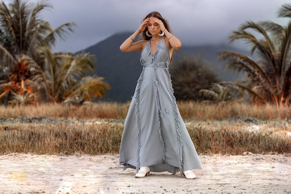 Boho Blue Goddess Dress Sky Blue Evening Dress Tropical Wedding