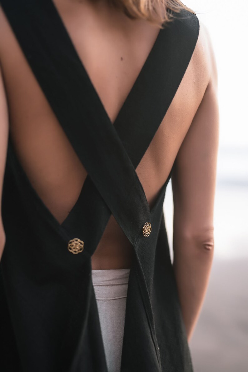 Black boho top for women \u2022 Organic linen tunic \u2022 Sleeveless blouse \u2022 Gypsy clothing tunic Black linen crop top \u2022 Flax backless top vest \u2022Aya
