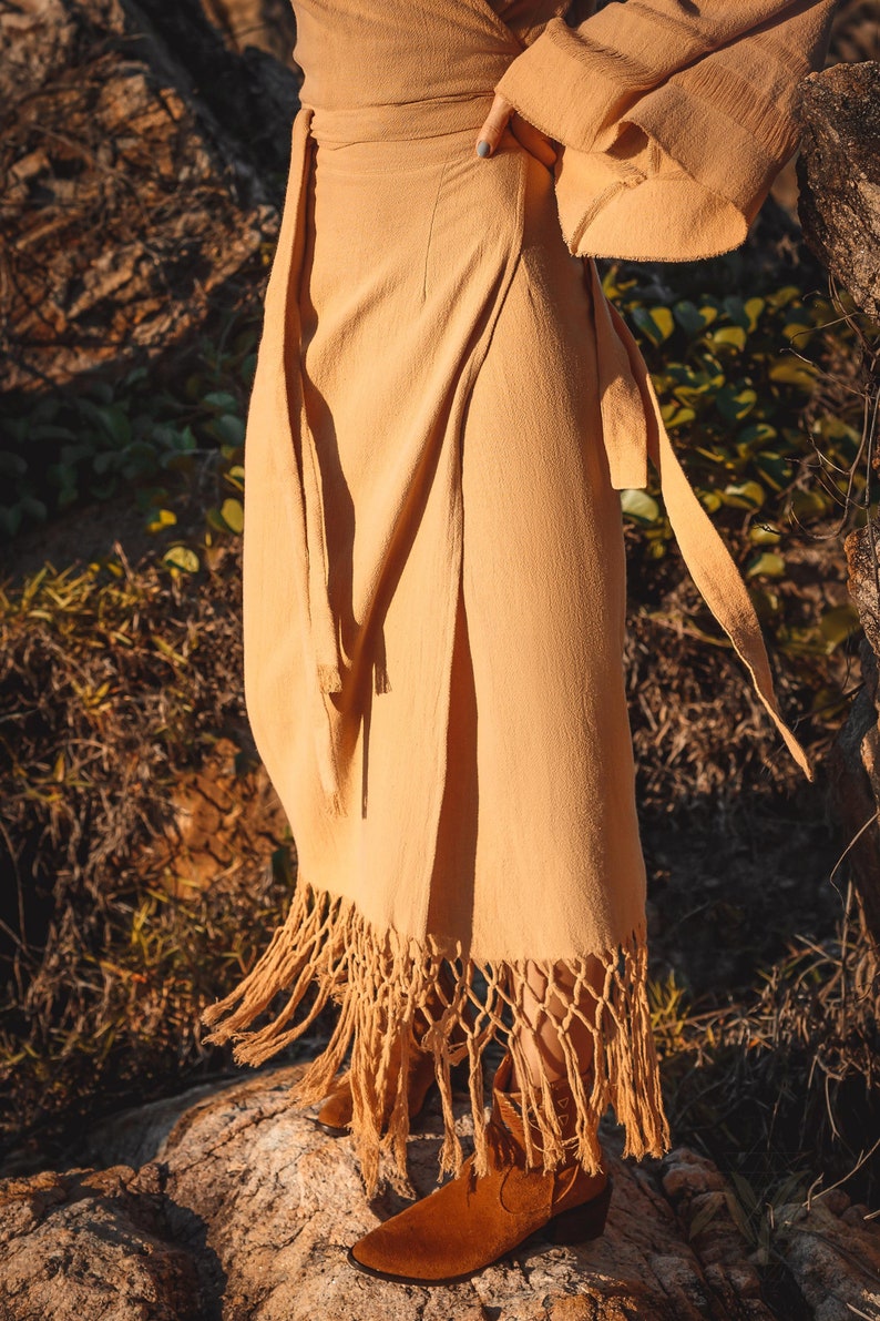 Unique and stylish Bohemian kimono Skirt handcrafted with raw sustainable cotton.