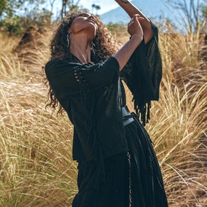 Comfortably Dress Up with our Adjustable Bohemian Jacket, Equipped with a Black Fringe Robe