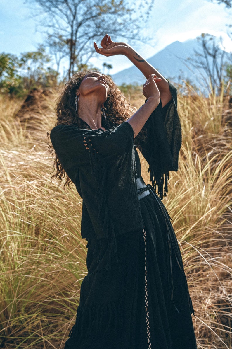 Comfortably Dress Up with our Adjustable Bohemian Jacket, Equipped with a Black Fringe Robe