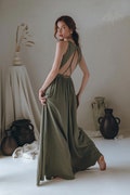 Sage Green Bridesmaid Dress • Boho Goddess Dress • Cocktail Casual Adjustable Dress  • Open Back Maxi Dress • Bohemian Kimono Wrap Dress product logo