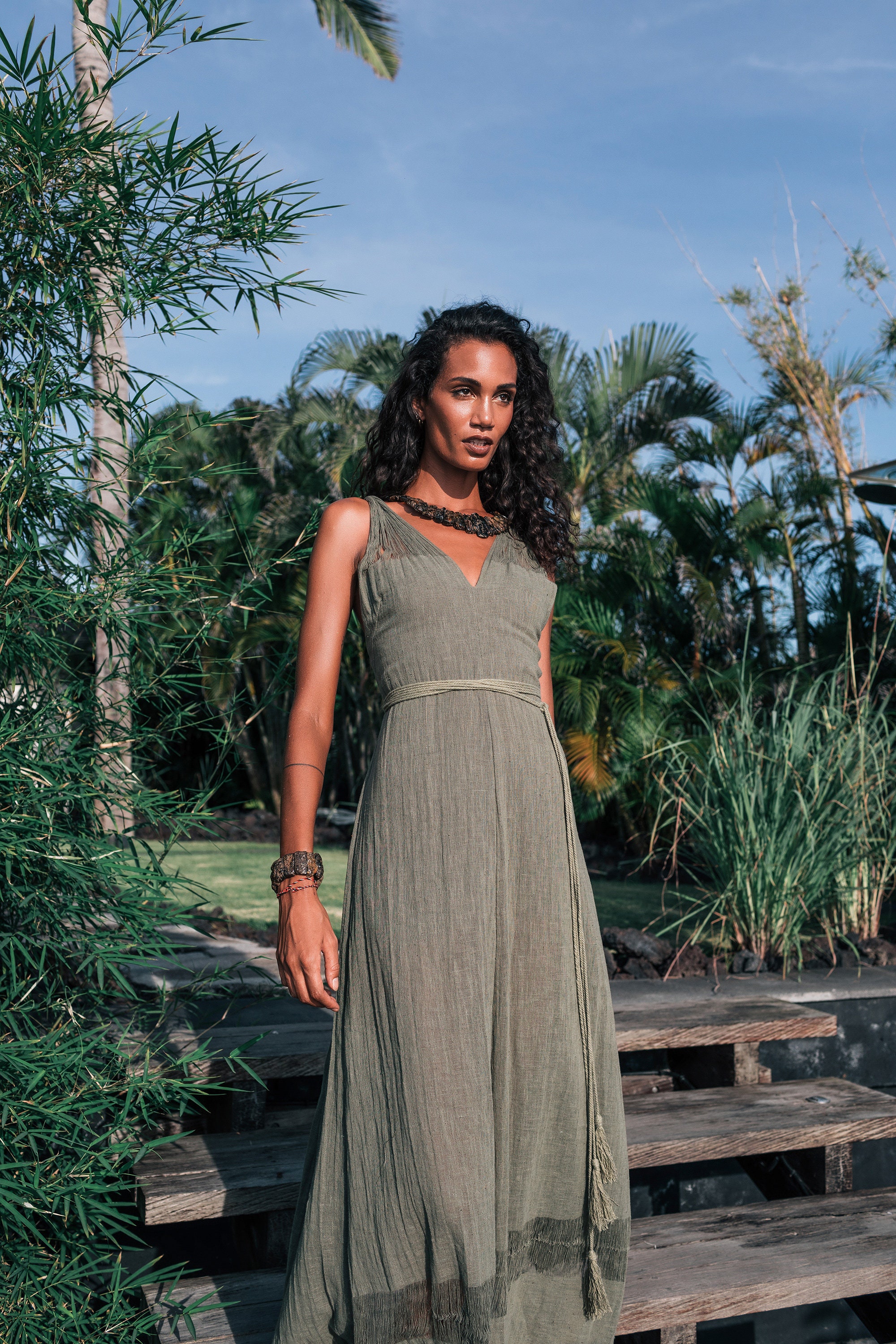 Boho Bridesmaid Dress Sage Green Long Maxi Bohemian Dress Etsy