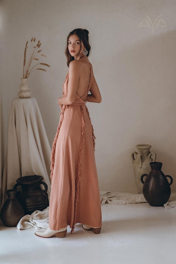 green emerald velvet dress Dusty Pink Bohemian Dress - A Line Belted Maternity Dress main image 1