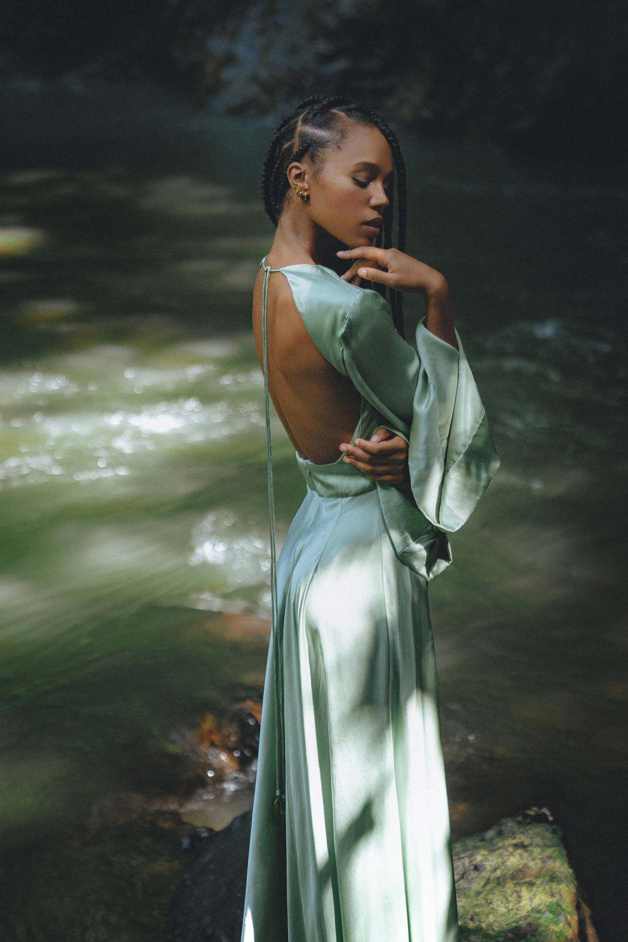 aquamarine silk dress Carolyn Aquamarine silk-satin maxi dress