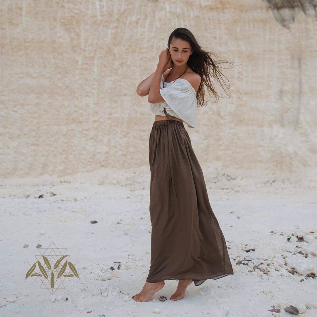 Brown Gypsy Maxi Skirt Organic Goddess Skirt Resort Hippie Wear A Line Casual Skirt Summer Skirt Sustainable Tribal Clothing Women Etsy