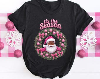 Camisa negra de Papá Noel, camisa navideña, camisa afroamericana de Papá Noel, camisa negra de Papá Noel para las fiestas