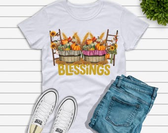 Camiseta de bendición, camiseta de Acción de Gracias, camiseta linda de otoño, camiseta de calabaza