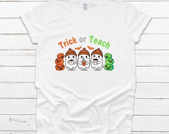 Camiseta de Halloween para maestros, camiseta de Halloween para maestros, camiseta de truco o enseñanza, camiseta de maestro espeluznante, camiseta de maestro de otoño