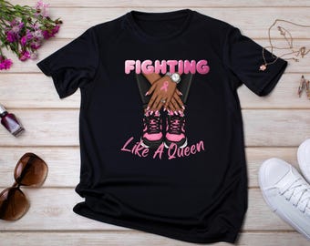 Camiseta de concientización sobre el cáncer de mama, camiseta de lucha contra el cáncer como una reina, regalos de apoyo contra el cáncer