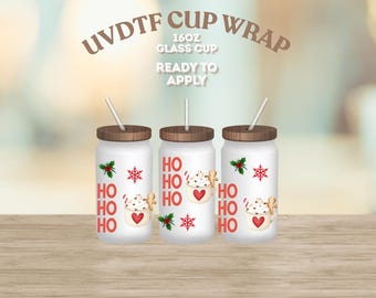 Envoltura navideña UV DTF, lista para aplicar, envoltura para vasos de 16 oz, envoltura navideña para vasos