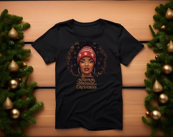 Camiseta navideña con melanina, camiseta navideña, camiseta navideña afroamericana, camiseta navideña para mujer negra