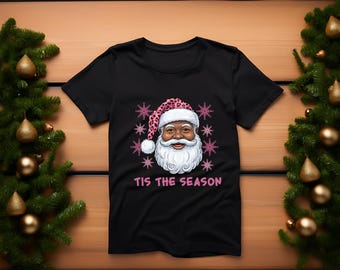 Camisa negra de Papá Noel, camisa navideña, camisa afroamericana de Papá Noel, camisa negra de Papá Noel para las fiestas