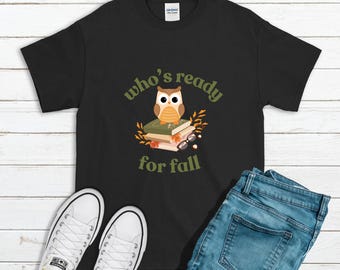 Camiseta de búho, camiseta de Acción de Gracias, camiseta linda de otoño, camiseta de lectura