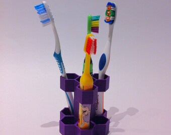 Tooth Brush/Pen Holder 3D printed, Custom, Honeycomb Tooth Brush Holder, Eco-friendly, Purple
