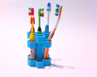 Tooth Brush/Table Pen Holder 3D printed, Custom, Honeycomb Tooth Brush Holder, Eco-friendly, Light Blue