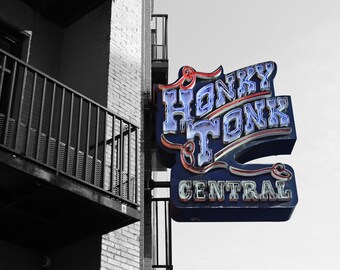 Nashville Broadway Print: Honky Tonk Photo, Black & White Tennessee Wall Art
