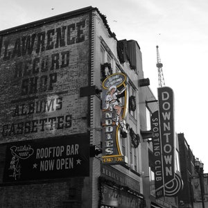 Nudie&#39;s Bar Print (5x7, 8x10, 11x14) - Broadway Street Nashville, Honky Tonk Nashville, Neon Sign Wall Art, black & white photography