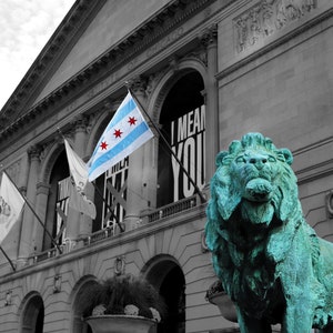 Chicago Art Institute Lion Print || Chicago Flag Wall Art|| Fine Art Chicago Photography || Chicago Flag Wall Art || Chicago Home Décor
