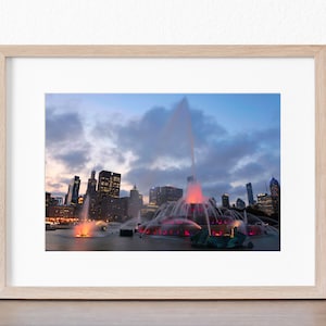 Impressão profissional do pôr do sol da fonte de Buckingham (5x7, 8x10, 11x14), fotografia de Chicago, arte de parede de Chicago, impressão de Chicago Illinois, decoração chique