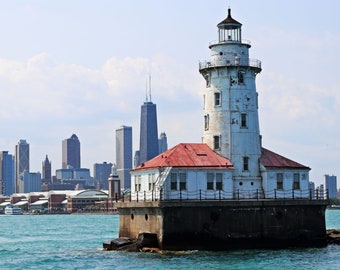 Chicago Harbor Lighthouse Print, Chicago Skyline Photography