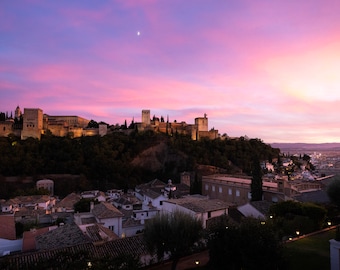 Alhambra Sunset Print: Granada Spain, Moorish Architecture