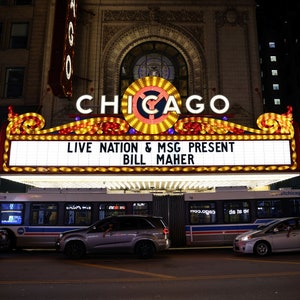 Chicago Theater Print (5x7, 8x10, 11x14) - Chicago Photography, Urban Night Lights, Neon Sign Wall Art, Bill Maher Marquee