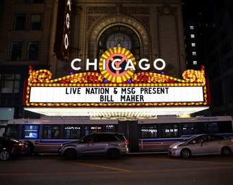 Chicago Theater Night Photography Print: Urban Neon Wall Art